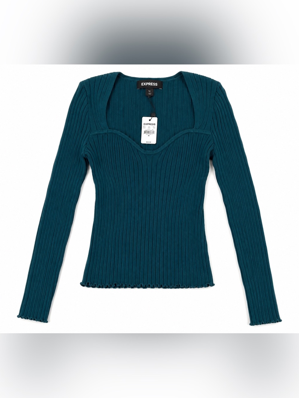 NWT Express Ribbed Long Sleeve Sweater Top Medium Teal